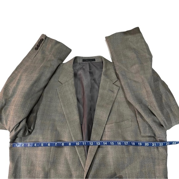 Ralph Lauren Taupe Cream Check 2-Button Silk 52% & Wool 48% Suit Jacket Sz 44XL - Picture 9 of 13